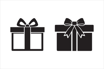 Two Black Gift Box Icons with Bows on White Background