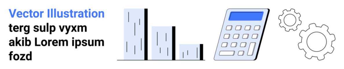 Financial planning, operational optimization, accounting, productivity tools, data visualization, and analytics. Bar graph, calculator and gear icons. Financial planning and operational optimization