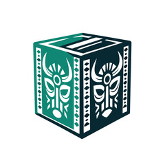 Abstract Tribal Mask Cube Logo Vector with Gradient Geometric Pattern