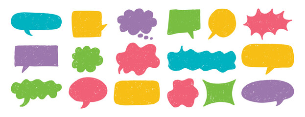 speech bubble texture chalk pencil doodle set. Crayon speech bubble frame, comic talk balloon Grunge colorful collection.