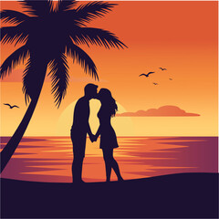 Romantic Sunset Kiss on the Beach