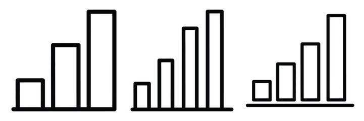 bar chart outline stroke vector icon set. black color and white background
