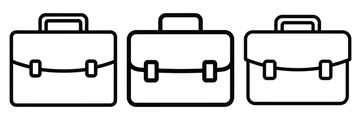 business briefcase outline stroke vector icon set. black color and white background
