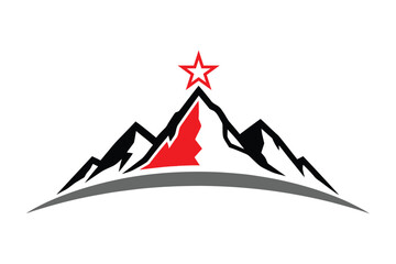 Mountain Peak with Red Star Logo Design vector illustration