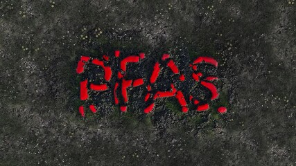 The word PFAS spreading on ground affecting plant life- 3D animation