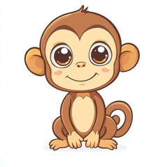 Fototapeta premium Cute Baby Monkey Cartoon Character with Big Eyes