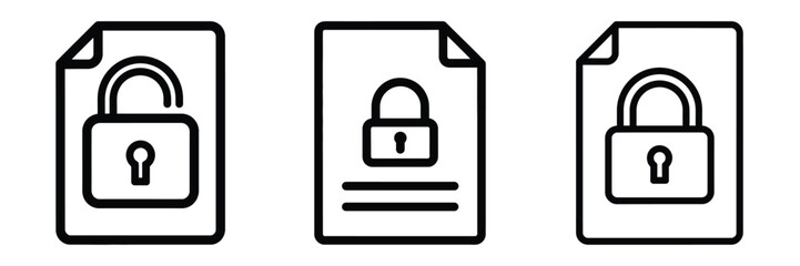 lock document outline stroke vector icon set. black color and white background