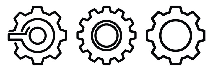 manufacturing gear outline stroke vector icon set. black color and white background