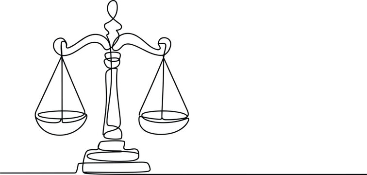 Black and white line of a balance scale with two bowls