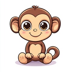Fototapeta premium Cute Baby Monkey Cartoon Character with Big Eyes