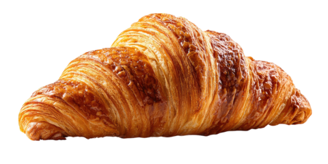 A perfectly baked, golden-brown crescent-shaped pastry, with flaky layers