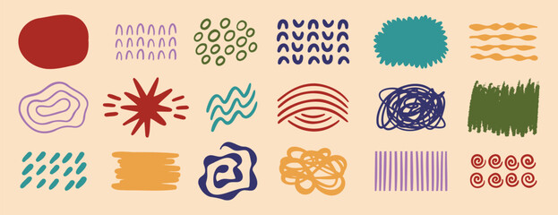 Retro abstract shapes doodle Hand drawn arts vector element set. Organic Shapes and brush stroke design. social post elements for background decoration, print, wallpaper.