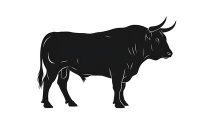 Fototapeta premium Silhouette of a powerful bull with large horns against a white background