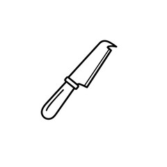 Hand drawn outline of a specialized cheese knife for culinary use