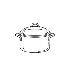 Simple Outline Illustration of a Cooking Pot with Lid