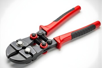 Fototapeta premium Heavy duty bolt cutters with red and black handles on white background