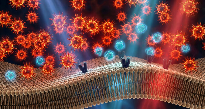 Insulin Resistance Mechanism: Inflammatory Cytokines Blocking Insulin Receptors on Phospholipid Bilayer - 3D Medical Illustration