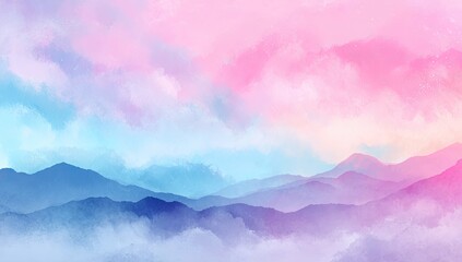 Pastel mountain range and sky blend soft hues