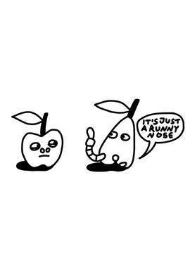 Runny nose, not a worm. Funny fruit and health humor