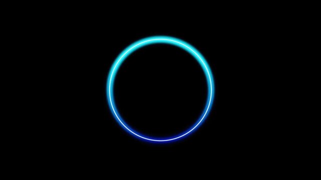 Neon blue gradient abstract circle frame animation glowing on black background.