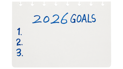2026 goals list on transparent background. New year resolutions 2026 on white paper,New Year planning and resolution, goals, action, checklist, expectations concept.to do list on paper