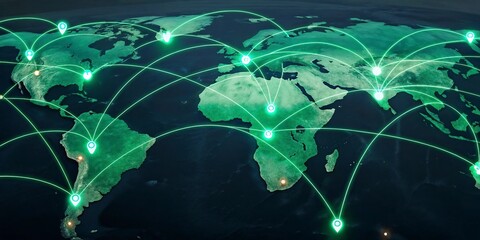 Christmas tree branches, golden baubles and pine cones on black background with Christmas bokeh lights. New Year concept. Top view, copy space