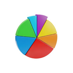 Obraz premium Colorful pie chart divided into seven segments showing data representation transparent background