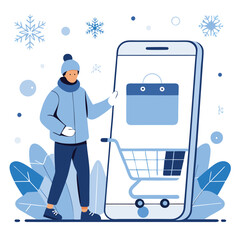 A shopping store winter fashion trends and personal style flat vector illustration