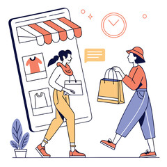 A shopping store winter fashion trends and personal style flat vector illustration