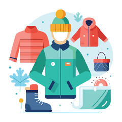 A shopping store winter fashion trends and personal style flat vector illustration