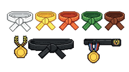 Pixel art martial arts belts and medals collection