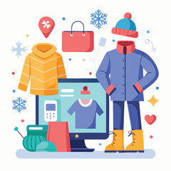 A shopping store winter fashion trends and personal style flat vector illustration