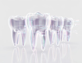 Holographic human teeth projected on digital screen. Concept of futuristic medicine, medical technology, technology in dentistry.