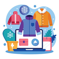 A shopping store winter fashion trends and personal style flat vector illustration