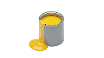Yellow Paint Can Leaking on White Background