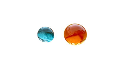 Two translucent spheres, one blue, one orange, with a sharp black background