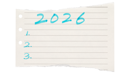 2026 goals list on transparent background. New year resolutions 2026 on white paper,New Year planning and resolution, goals, action, checklist, expectations concept.to do list on lined