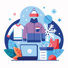 A shopping store winter fashion trends and personal style flat vector illustration