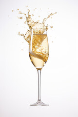 Splashes of champagne from a glass of celebration sparkling wine