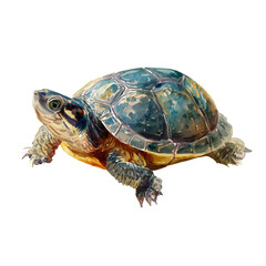 Fototapeta premium Turtle in detailed isometric watercolor art, isolated on a pure white backdrop.