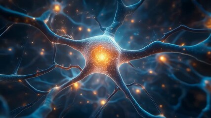 Dynamic neural network with glowing impulses illustrating brain activity, AI concepts, and digital connections in a futuristic scientific environment - Powered by Adobe
