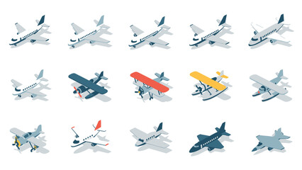 Airplane Icon Set in Flat Style for UI, Banner, Poster and Infographic