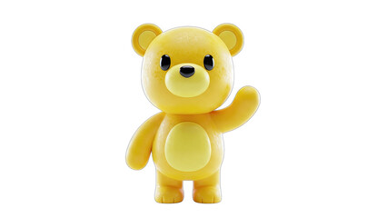 Yellow Teddy Bear Waving Hello on White Background
