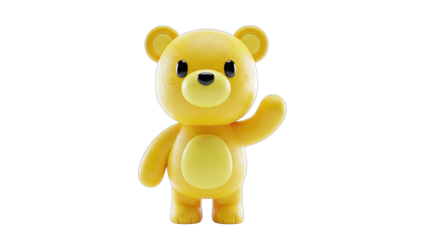 Yellow Teddy Bear Waving Hello on White Background