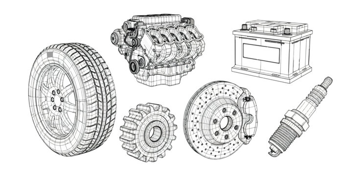 Automotive parts illustration isolated on black background