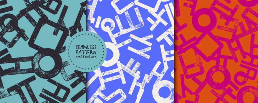 Korean alphabet Hangul seamless patterns. Set. Vector backgrounds, prints 