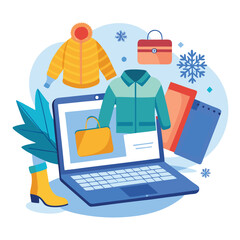 A shopping store winter fashion trends and personal style flat vector illustration