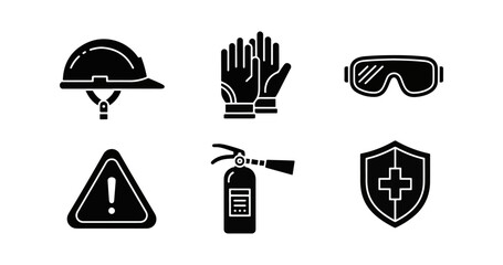 Safety icons set warning protection and health symbols