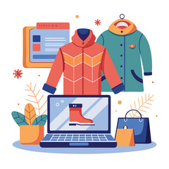 A shopping store winter fashion trends and personal style flat vector illustration