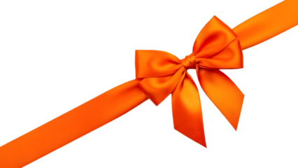 Orange ribbon tied in a bow isolated on transparent background